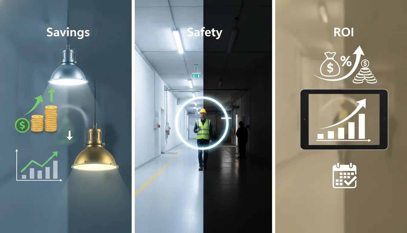 Industrial LED lighting retrofit for energy savings, safer work, and improved ROI.