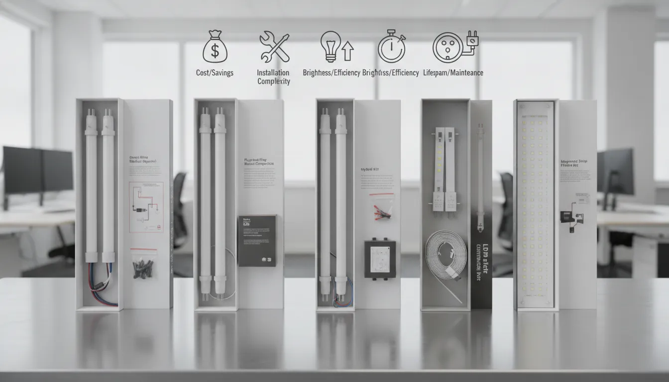 Best LED tube light retrofit kits compared in an office.