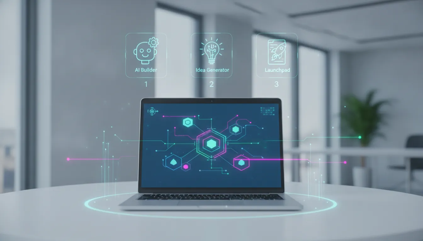 Laptop showing an AI landing page builder interface.