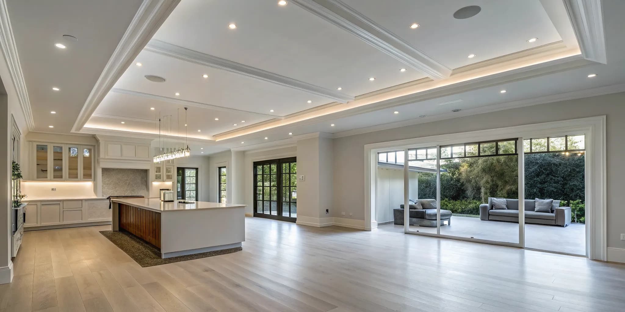 Modern can lights installed in a home's ceiling to provide bright, even lighting.